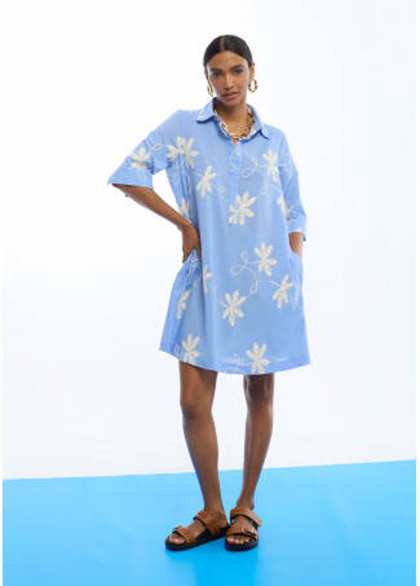 ULTIMA UNIDAD! VESTIDO ALGODÓN CAMISERO BORDADO FLORES