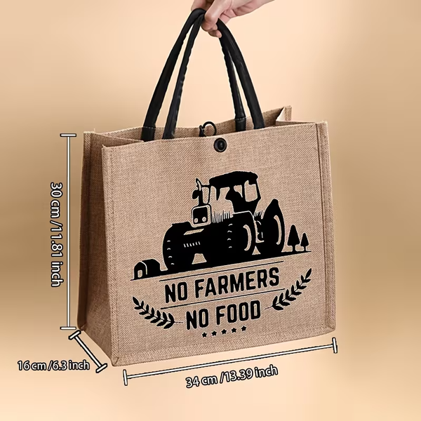 Chic Hemp Burlap Women's Tote Bag - No Farmers No Food