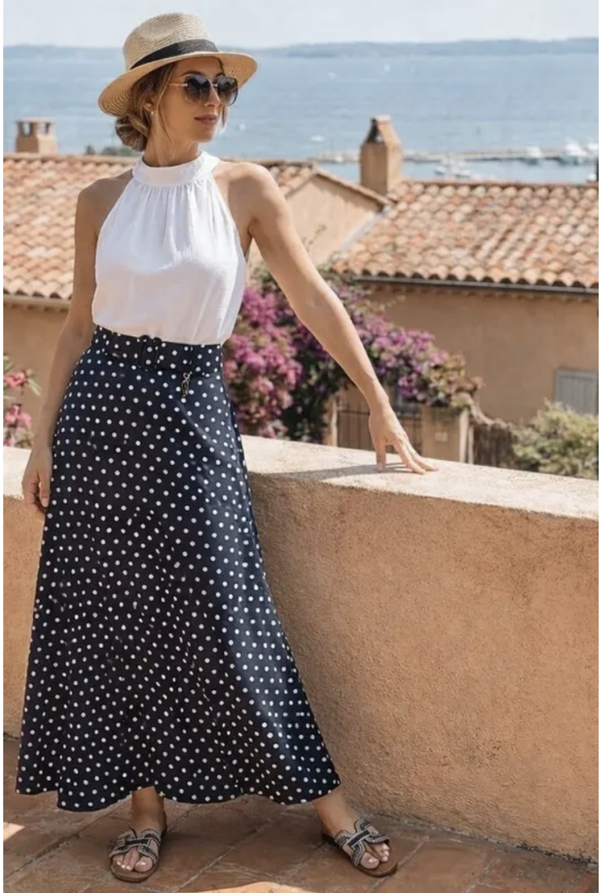 Jupe JULIETTE - jupe longue fluide à pois TU (36 au 42)