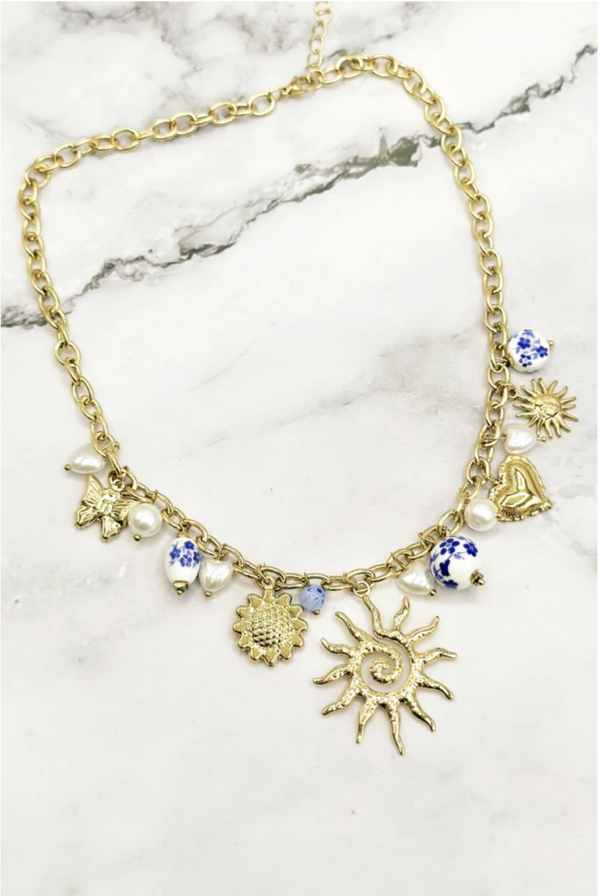 Collier charms céramique - Acier inoxydable doré