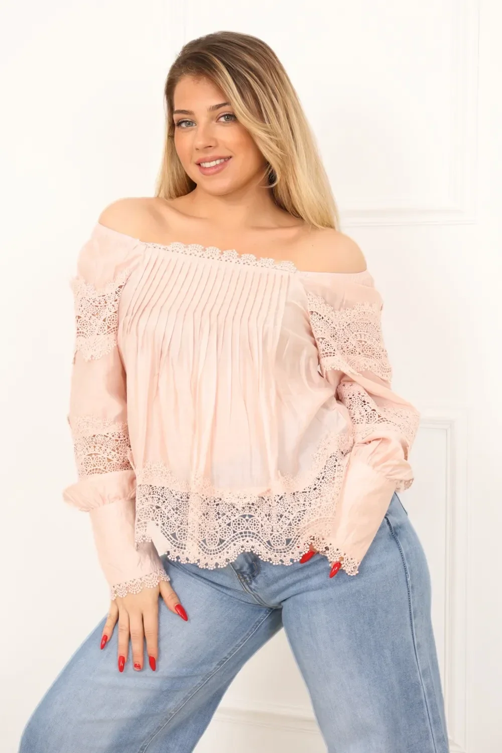 Tunique CHLOE - Col carré & manches dentelle en Tencel du S au L (36 au 40)