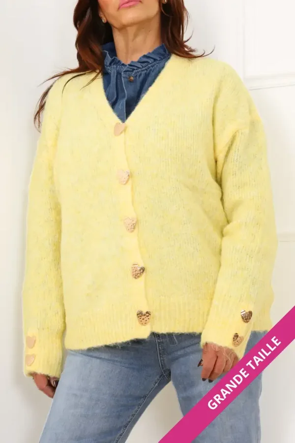 Gilet AMBRINE GT - Maille doudou & boutons cœur (XXL – XXXL)