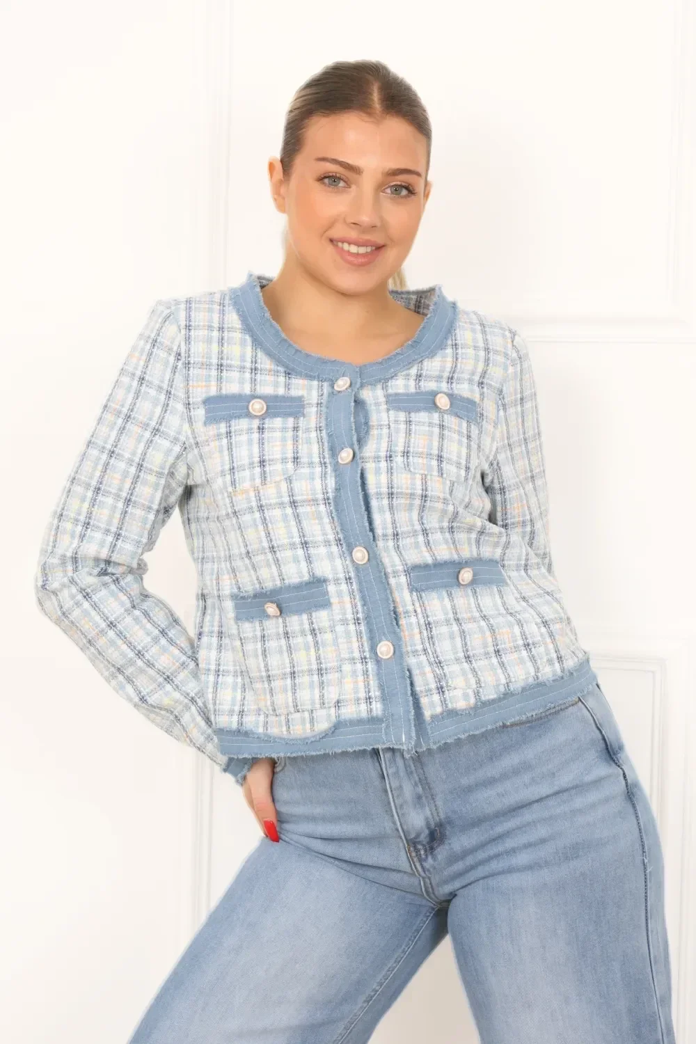 Veste DINA - Tissu bimat jean & couoe élégante du S au L (36 au 40)