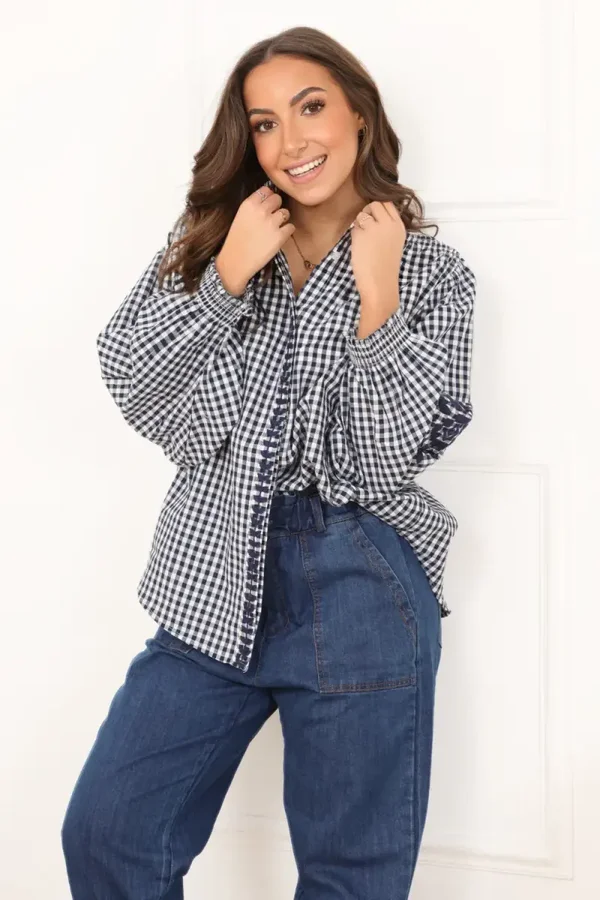 Chemise DANNA - Carreaux intemporels & broderies délicates (TU)