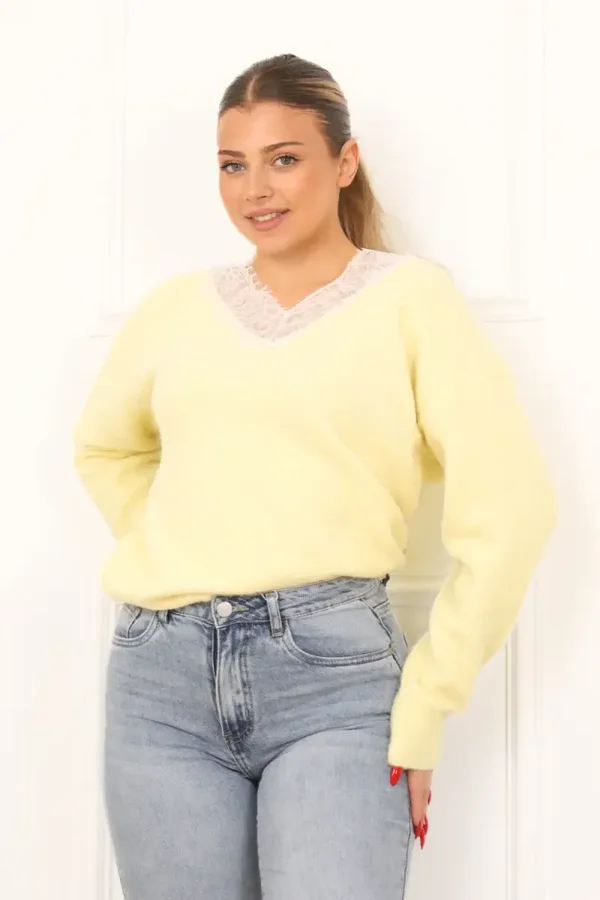 PULL DONNA - Col dentelle & maille douce (TU)