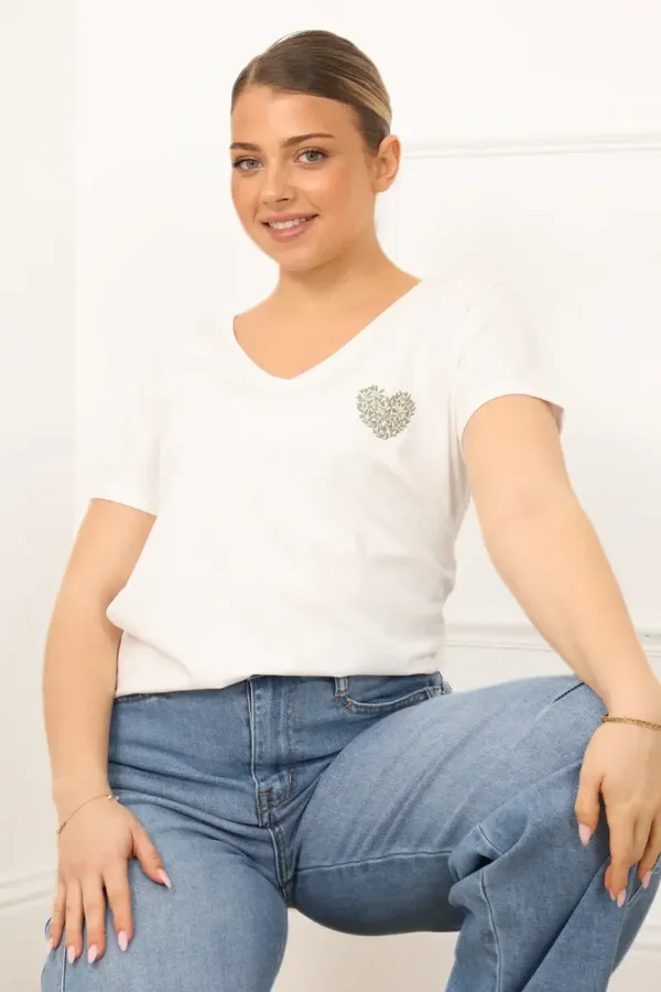 Tee-shirt HEART - Col V brodé coeur (S/M - M/L)