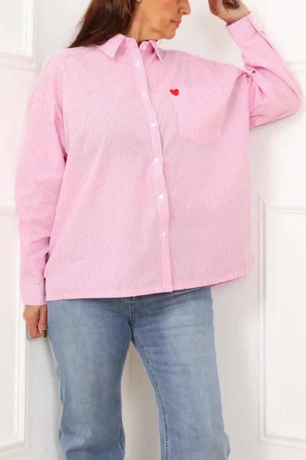 Chemise VALENTINE GT - Rayures délicates & cœur brodé du XL au XXXL (du 42 au 46)