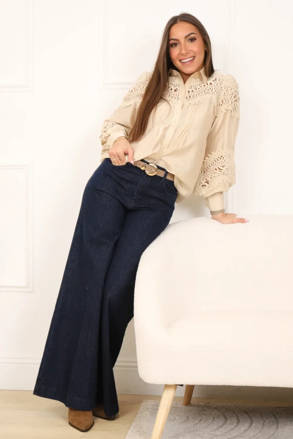 Chemise KAYLA - Dentelle & manches ballon en Tencel du S au L (36 au 40)