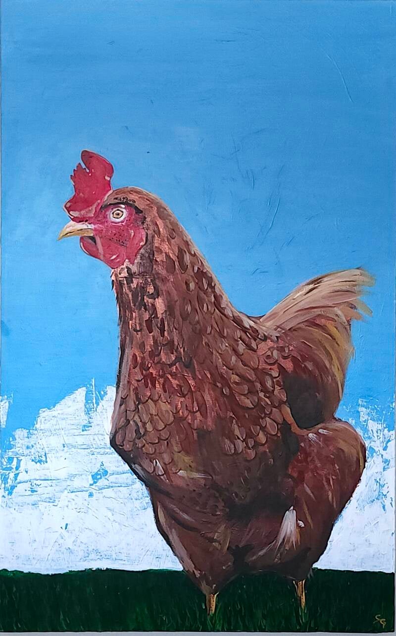 "Pumpkin"  2025. 102×64×4 cms. Acrylic on found masonite.  $800