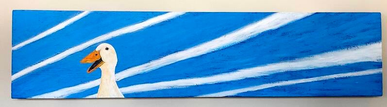 "Jeff" 2025.  28.5×122×7.5 cms. Acrylic on found box.  $300