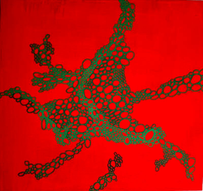 "Circling my mistakes #2"  2025.  41.5×44×5.5 cms. Acrylic on found drawer.  $250