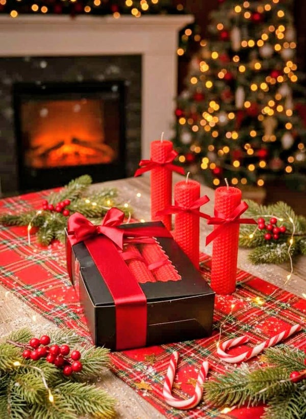 Exklusives Weihnachts-Geschenkset: 3x Luxus Bienenwachskerzen 16x4cm