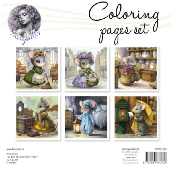 Fairybells Coloring Pages kleurplaten Set 5 (20x20 cm) met ingekleurd voorblad