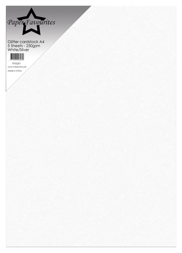 Paper Favourites Glitter cardstock A4 - White/Silver (high flash)