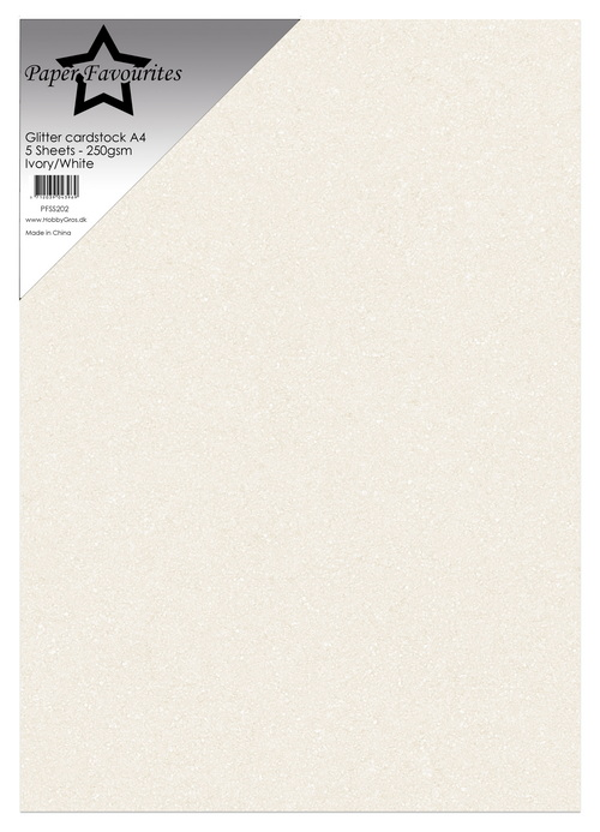 Paper Favourites Glitter cardstock A4 - Ivory/White