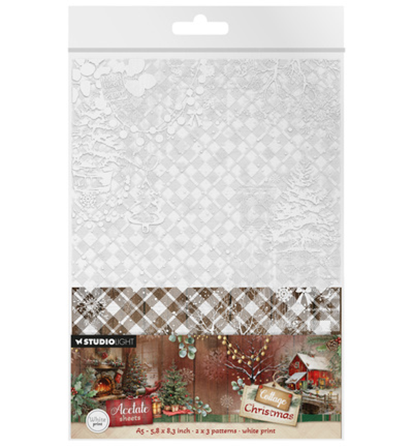 SL Acetate sheets Plaid and Snow Cottage Christmas nr.23