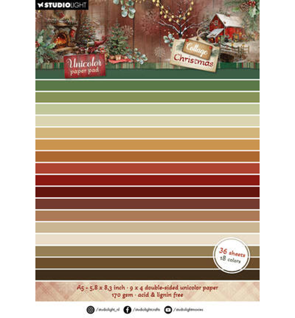 StudioLight Eenkleurig Papierblok – Unicolor Cottage Christmas nr. 488