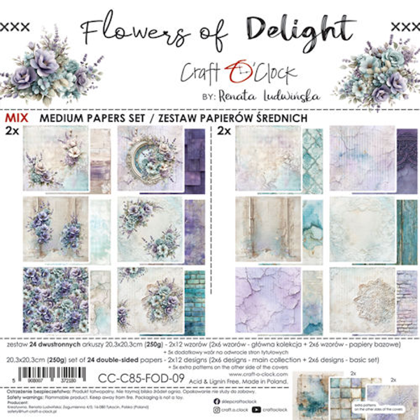 Craft O Clock Set of Mix Papers 20x20 cm Flowers of Delight