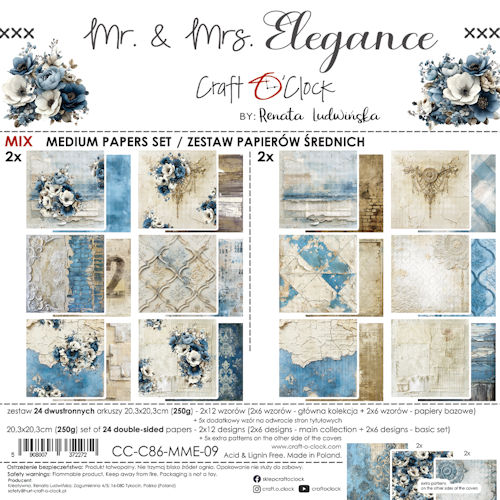 Craft O Clock Set of Mix Papers 20x20 cm Mr & Mrs Elegance