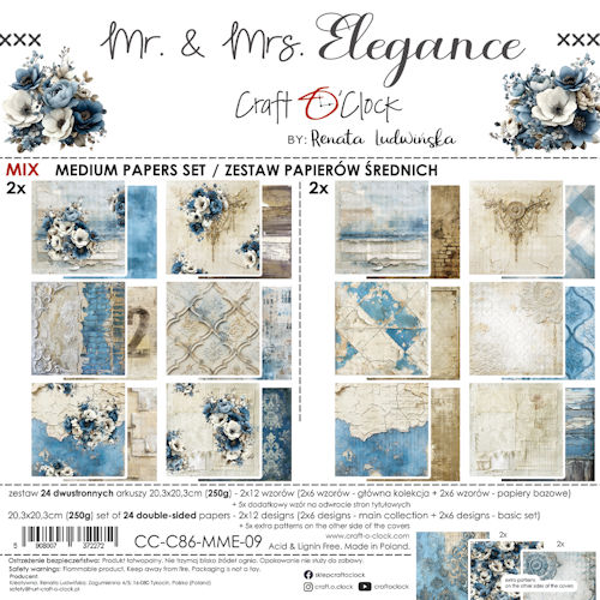 Craft O Clock Set of Mix Papers 20x20 cm Mr & Mrs Elegance