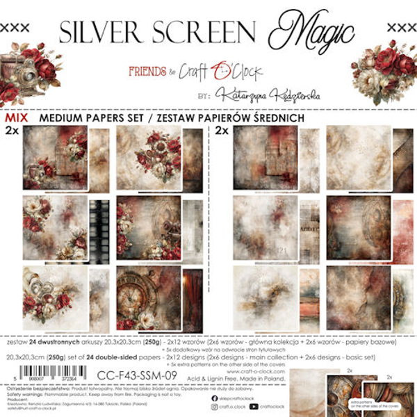 Craft O Clock Set of Mix Papers 20x20 cm Silver Screen Magic
