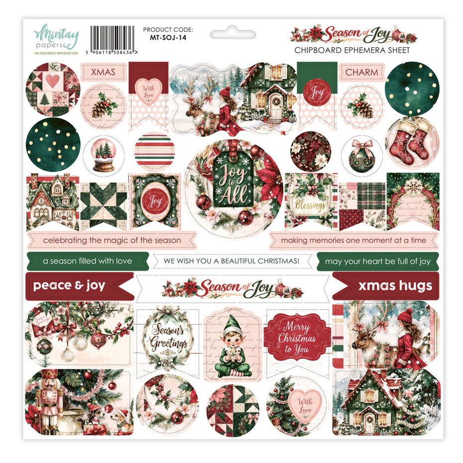 Season of Joy 12x12 Inch Chipboard Ephemera Sheet
