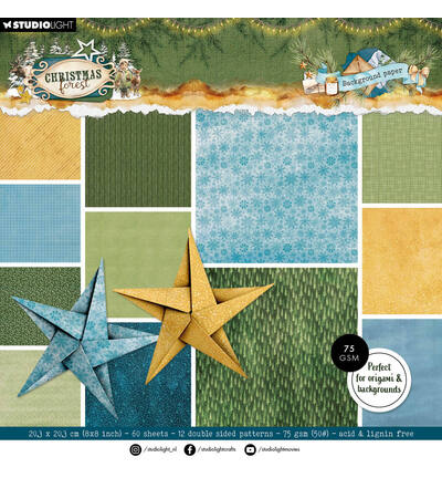 StudioLight Multifunctioneel Papierblok – Origami & Backgrounds Christmas Forest nr. 476