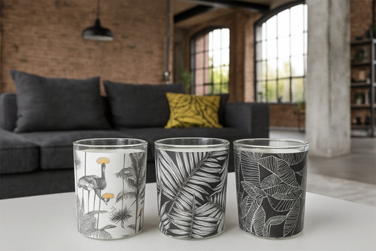 Kaarsen in Glas "Tropical" – 3 stuks van 6 cm