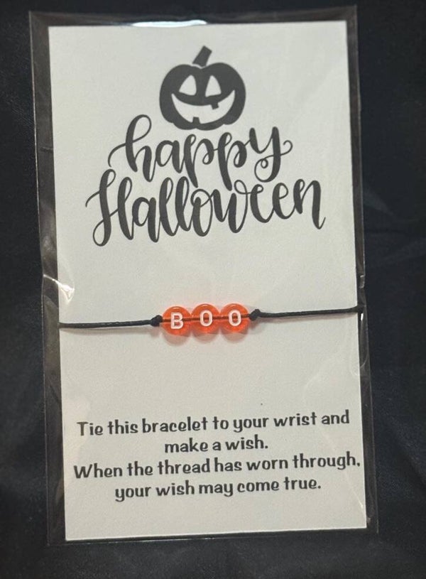 BOO Halloween Wish Bracelet- Happy Halloween Gift- BOO Bead Bracelet, Trick or Treat Favor, Halloween Party Favor, Spooky Gift for Anyone