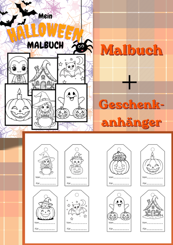 Halloween Malbuch + Geschenkanhänger Bundle