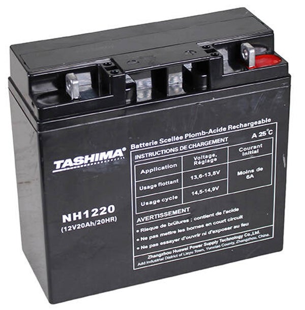 Batterie gel/agm TASHIMA 12V, 20A L: 181, l: 76, h: 167, + à droite.