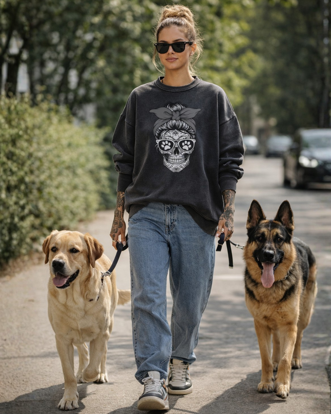 Vintage look sweater dog mom skull