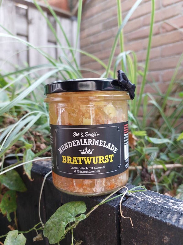 Honden marmelade "Braadworst met jam"