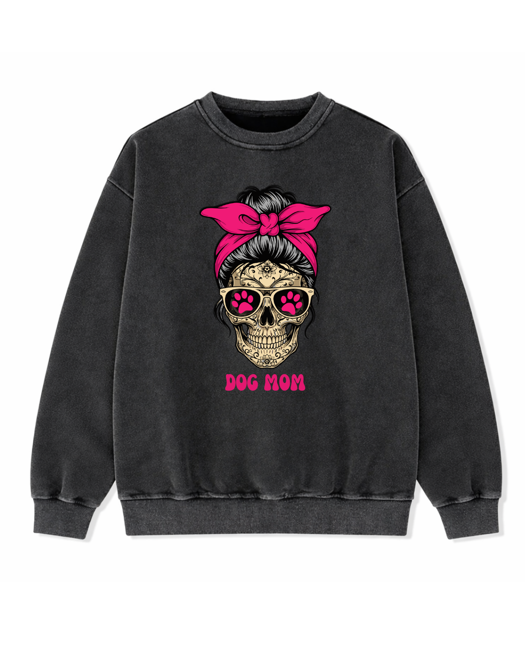 Vintage look sweater dog mom skull pink