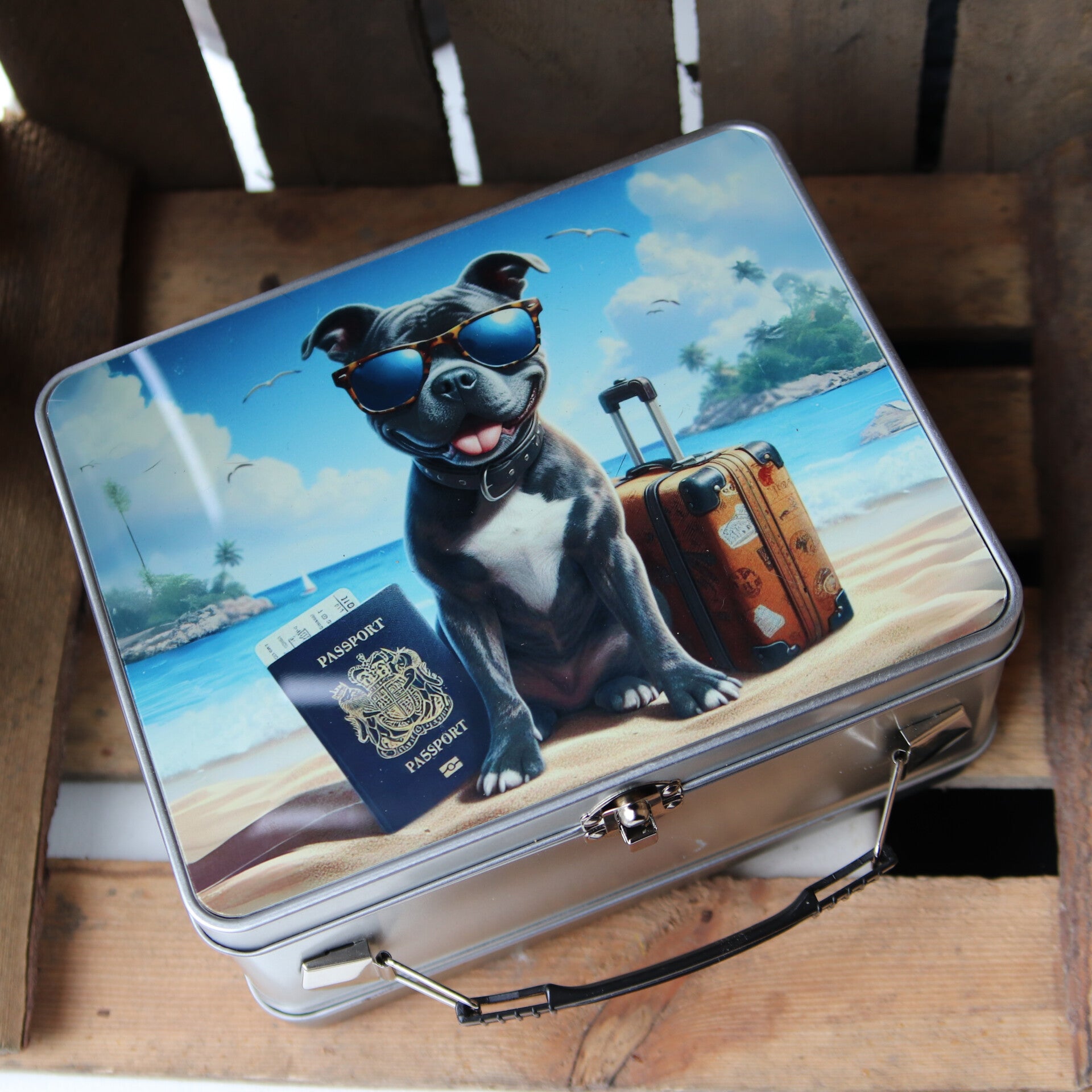 Blikken koffer met eigen foto