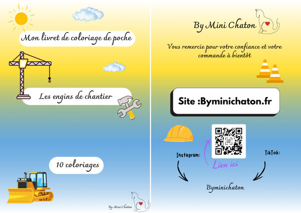 Le mini livret de coloriage " Les engins de chantier" 🏗️