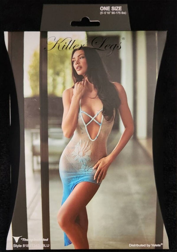 KILLER LEGS AQUAMARINE SHEER FISHNET DRESS W/ THONG