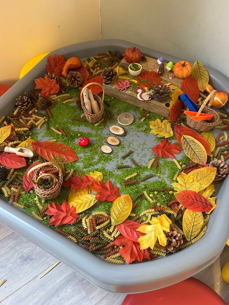 Herfst tuff tray met sensorisch spel bij Gastouderopvang Enkhuizen