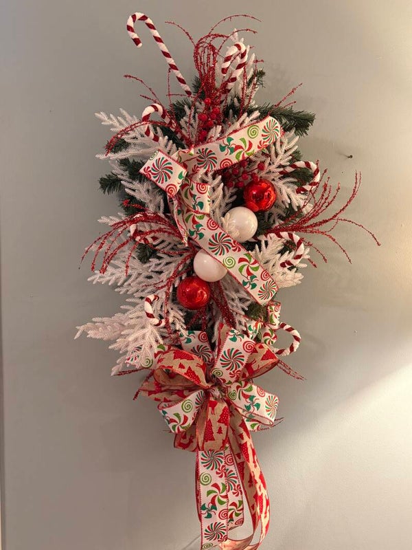 Peppermint Candy Cane Cascade Swag Wreath