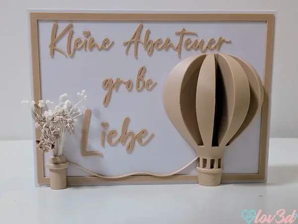 Kleine Abenteuer große Liebe – Deko Schild mit Heißluftballon – Kinderzimmer Wanddeko – Geschenk zur Geburt – 3D Druck – Wunschfarbe