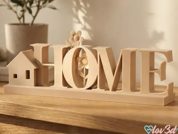 HOME Schriftzug Deko – modernes Zuhause Schild – 3D Druck Haus & Blumen – Geschenk Einzug Familie – personalisierbare Farbe – Tischdeko