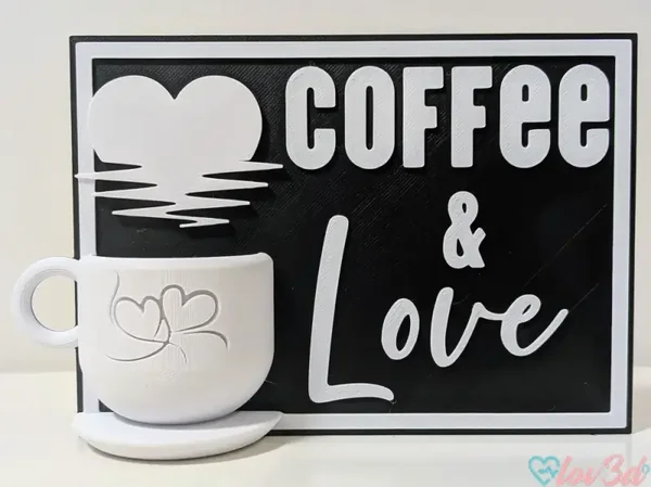 Coffee & Love Deko Schild – Kaffee Wanddeko – Küchen Deko modern – Coffee Lover Geschenk – 3D Druck – Wunschfarbe