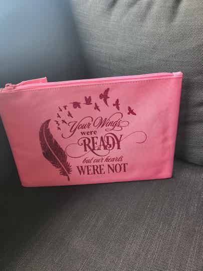 Erinnerungstasche – Your Wings were Ready – Kosmetiktasche Trauer Geschenk – Abschied Tasche – Gedenk Etui rosa