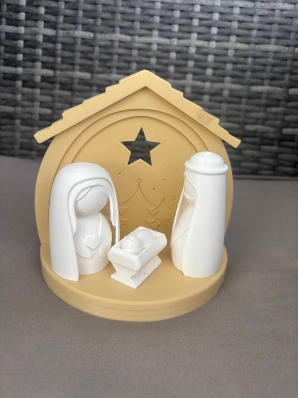 Moderne Weihnachtskrippe mit LED-Platz | 3D-Druck Krippe | Heilige Familie Deko