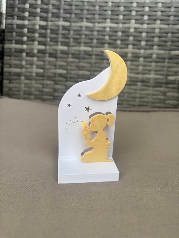 Engelsdeko mit Mond & LED-Teelichtplatz | 3D-Druck | Nachtlicht & Schutzengel-Deko