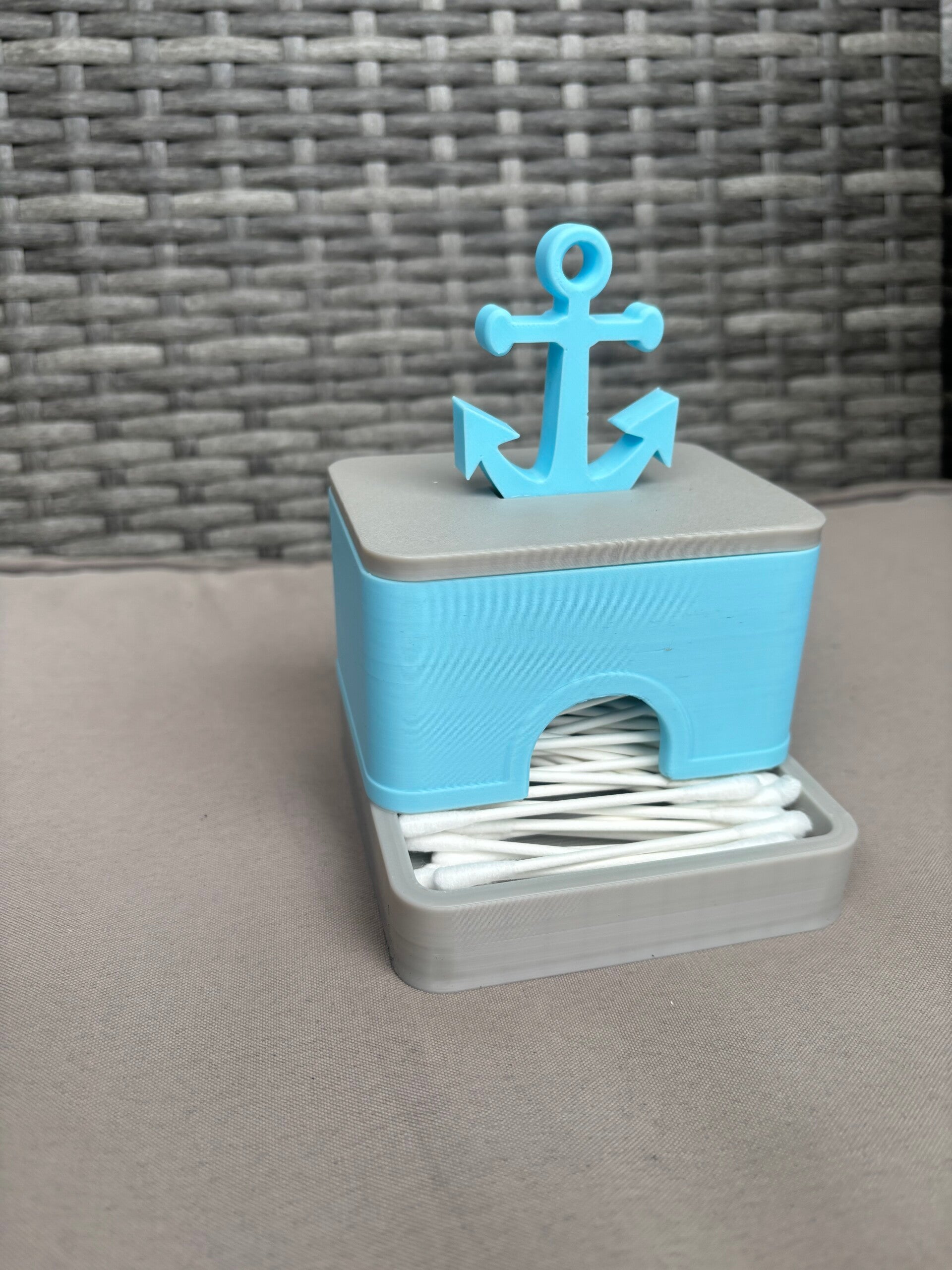 Wattestäbchen Spender Anker | Maritime Bad Deko | Q-Tips Aufbewahrung Box | 3D Druck Organizer Geschenk Handmade
