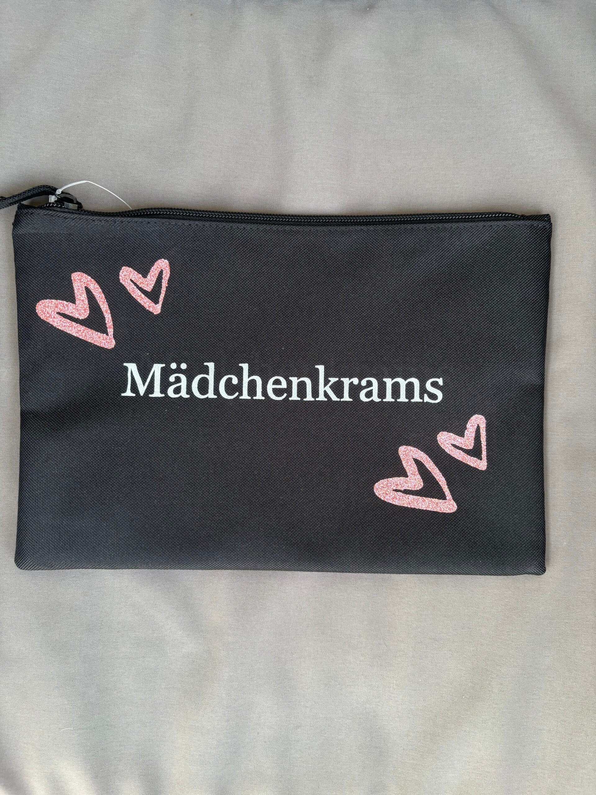 Kosmetiktasche Mädchenkrams – Schminktasche mit Glitzerherzen – Täschchen für Frauen & Mädchen – Geschenkidee – Kulturbeutel Handmade