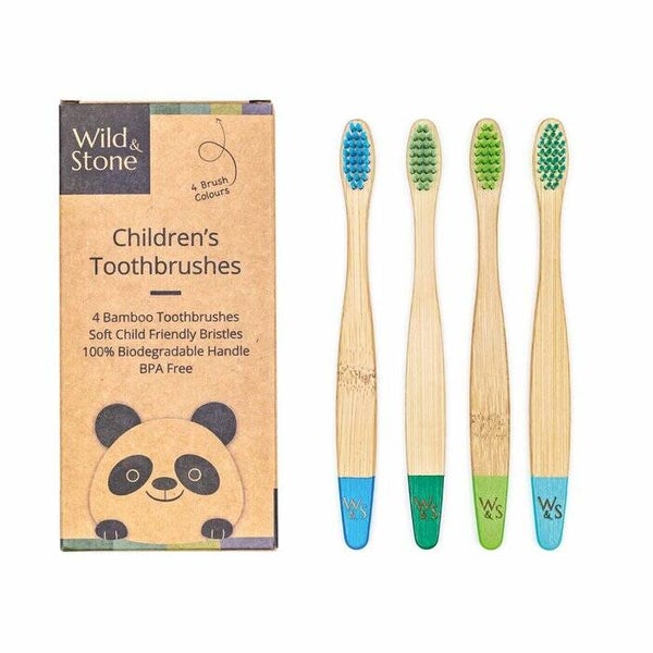 Wild & Stone - Bamboe tandenborstel voor kinderen - Aqua Color - 4 stuks