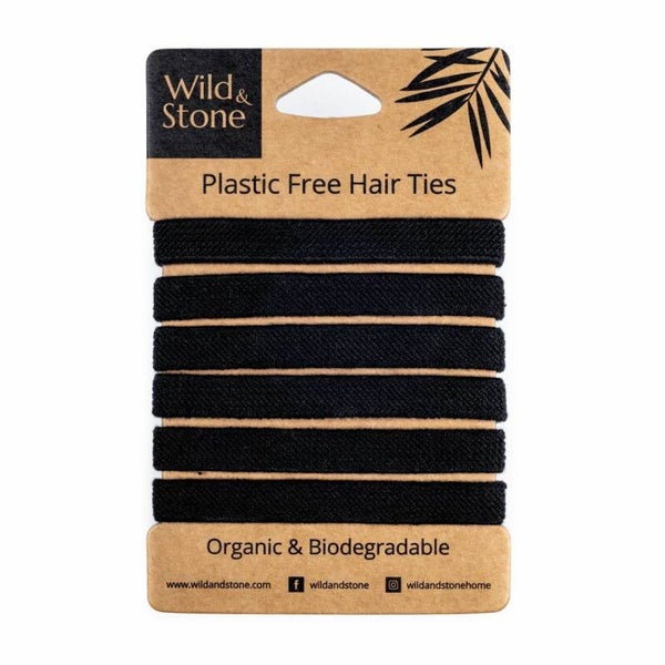 Wild & Stone - Haarelastiekjes - Plasticvrij - Biologisch Katoen - 6 stuks - Zwart