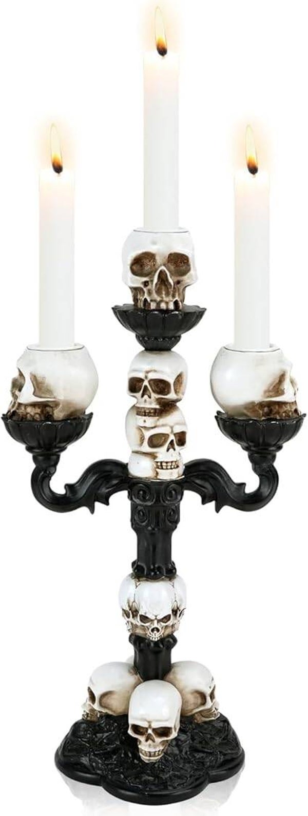 Candlestick with 3-arms, Gothic Resin Statue Skull
